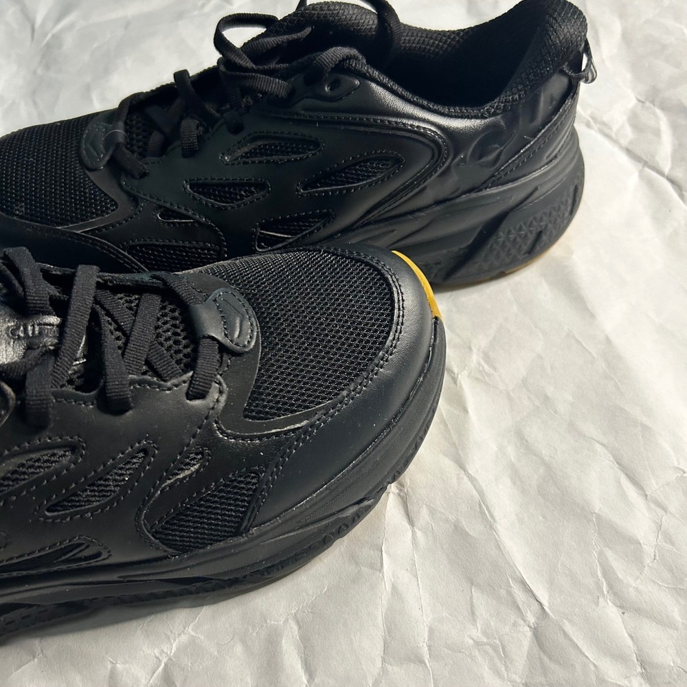 Hoka Clifton Leather Black Running Shoes Cushioned Athletic Walking Sneakers 8.5
